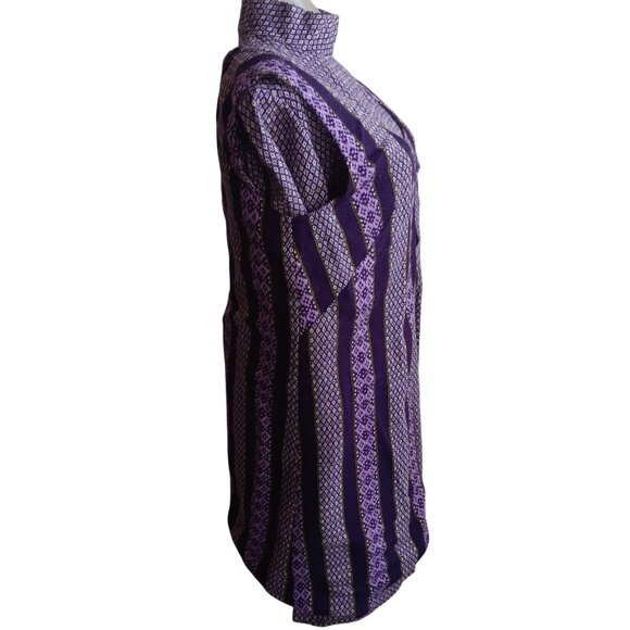 1OF1 Medium Women's Vintage 70's Dress Purple Geometric Sleeveless Vest Overlay - Picture 2 of 9